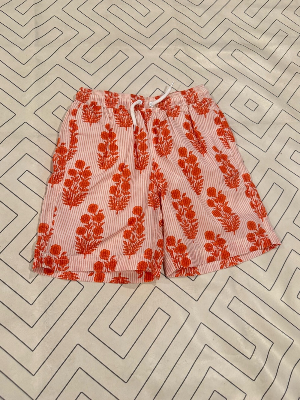 NWT Crewcuts x SZ Blockprints Orange Textile Swim Trunks